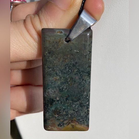 Moss Agate Rectangular Pendant Necklace - Picture 6 of 6
